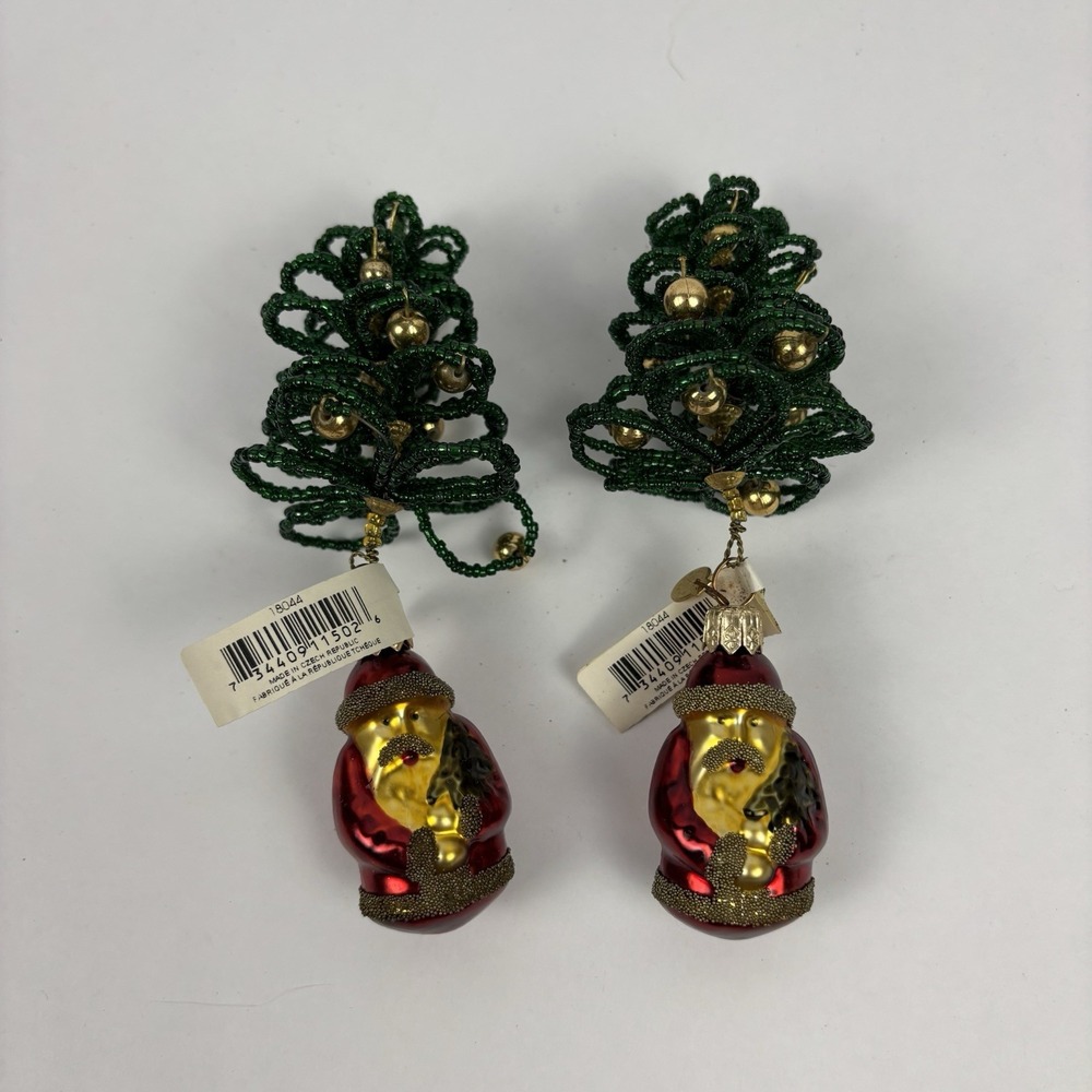 VTG Dept 56 Mercury Glass Ornaments (2) Santa Tree Made In Poland